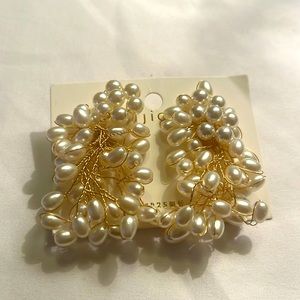 Large cluster pearl and vine earrings
